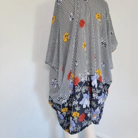 LOFT Outlet Nautical Floral Striped Swimsuit Cover Up / Open Robe  One Size NWT - Picture 2 of 8